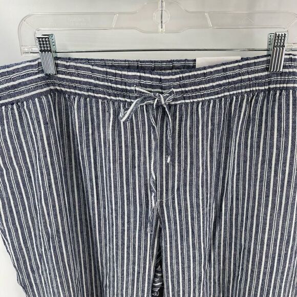 NWT Old Navy linen striped pants elastic waist XL high rise blue white - Picture 2 of 14
